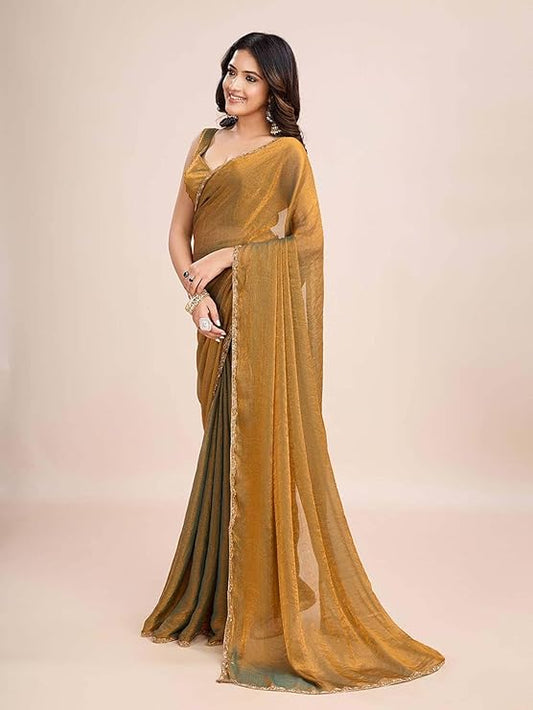 Bronz silk blend embellished saree