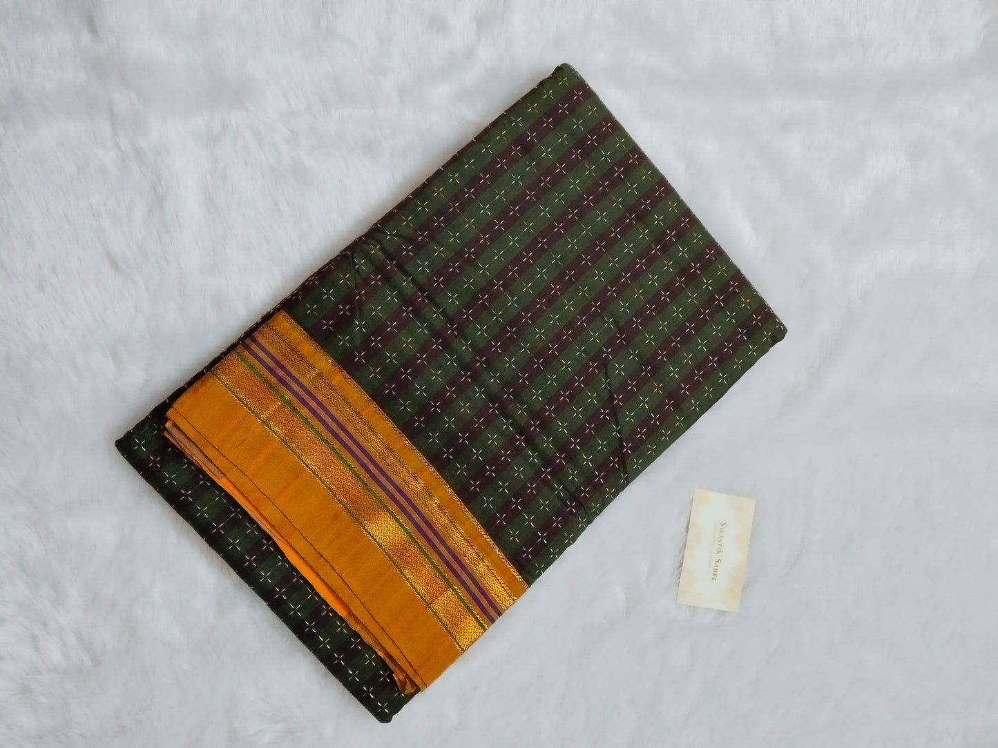 Handloom Ilkal Cotton Saree – Green & Maroon with Mustard Pallu