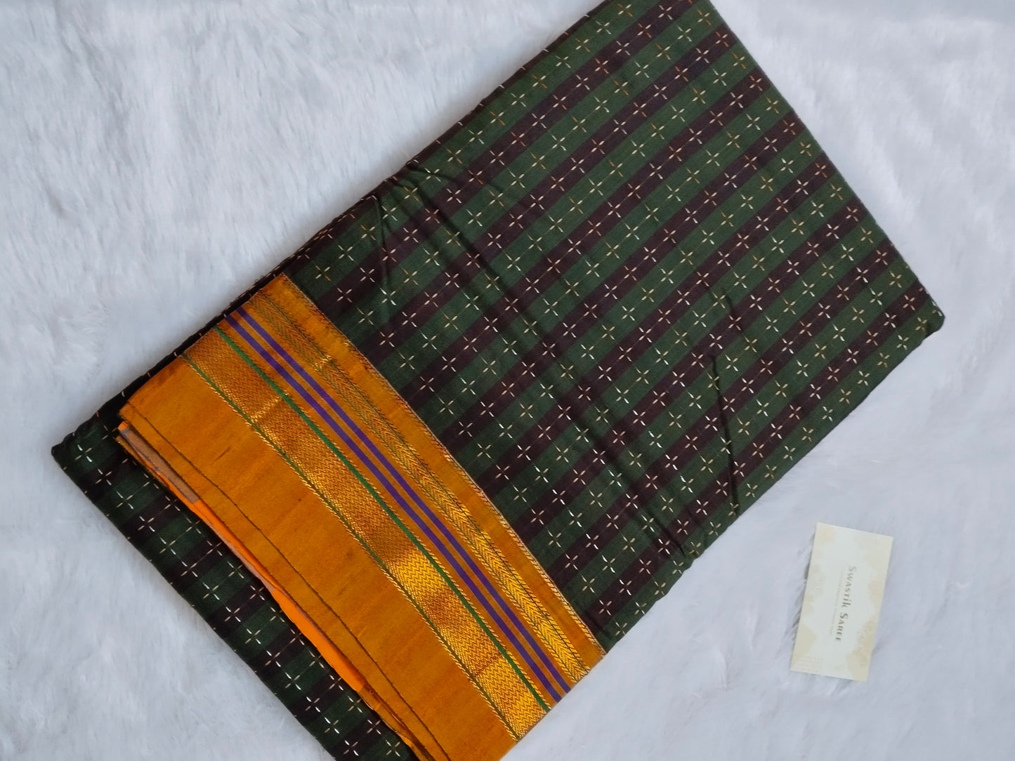 Handloom Ilkal Cotton Saree – Green & Maroon with Mustard Pallu