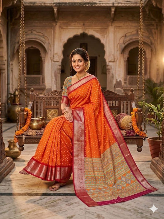 Orange and Red Silk Saree