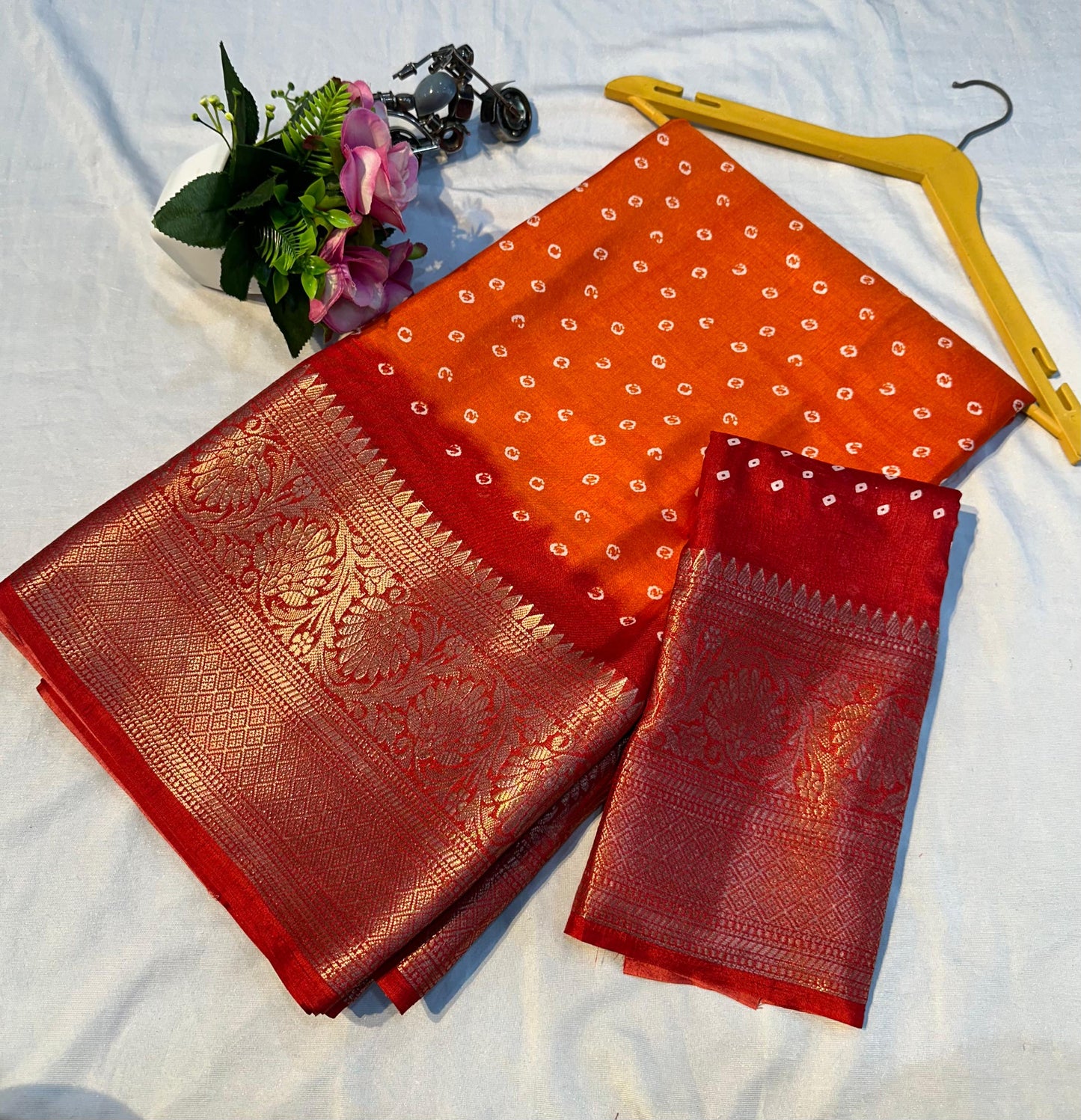 Orange and Red Silk Saree