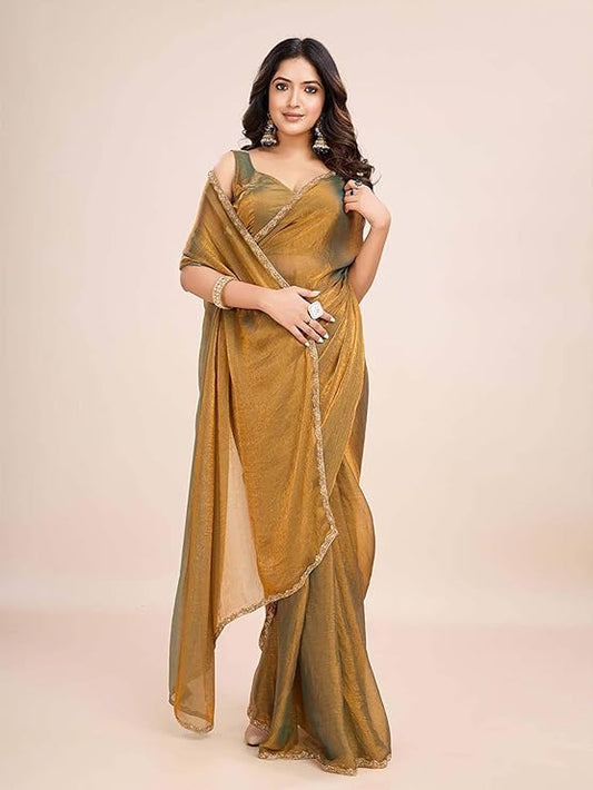 Bronz silk blend embellished saree
