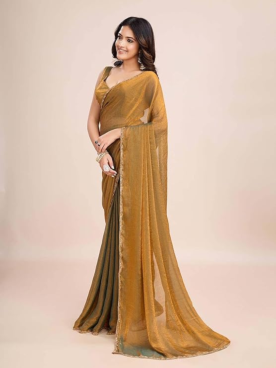 Bronz silk blend embellished saree