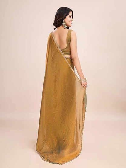 Bronz silk blend embellished saree