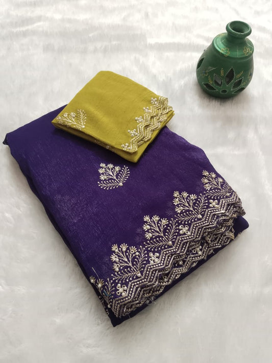 Royal purple crunchy silk saree
