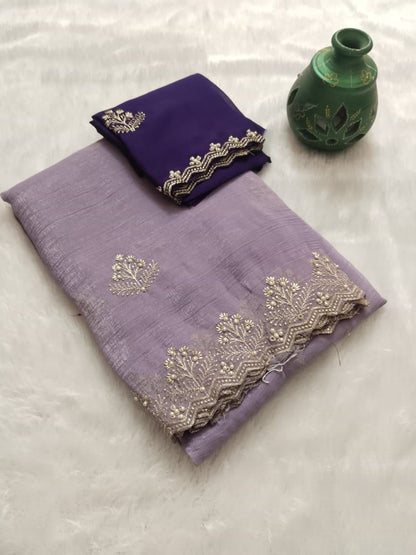 Royal purple crunchy silk saree