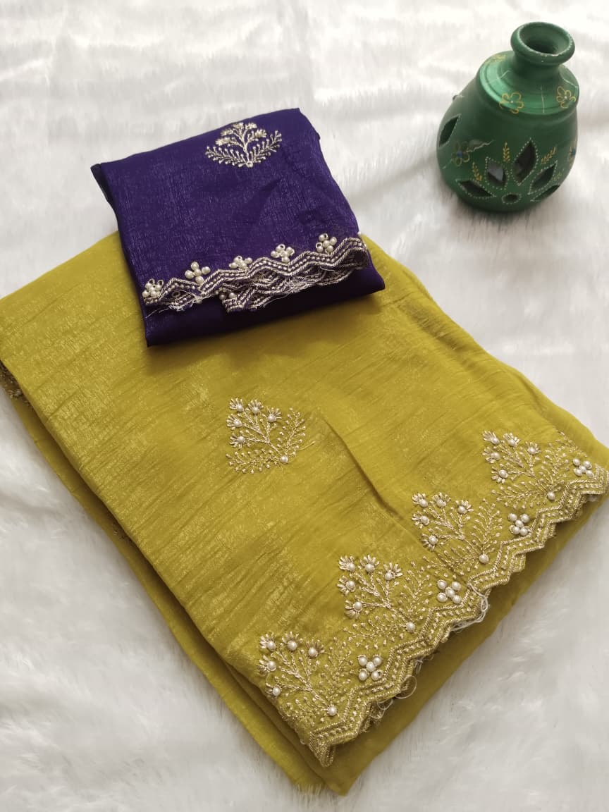 Royal purple crunchy silk saree