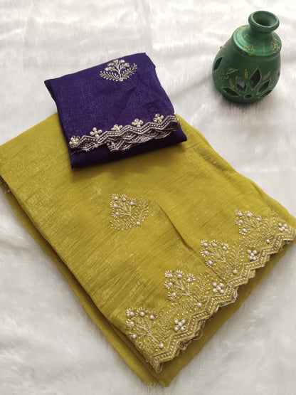 Royal purple crunchy silk saree