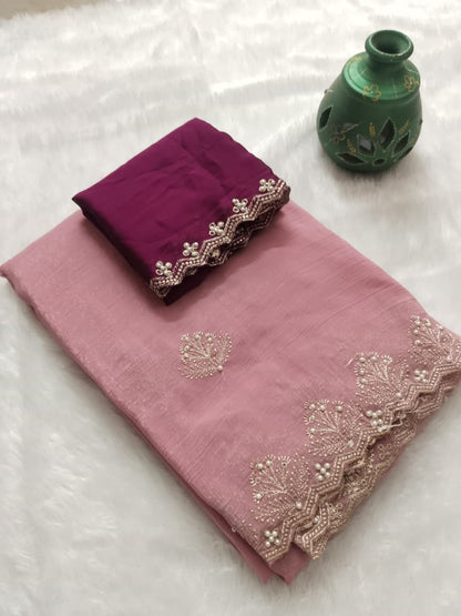 Royal purple crunchy silk saree