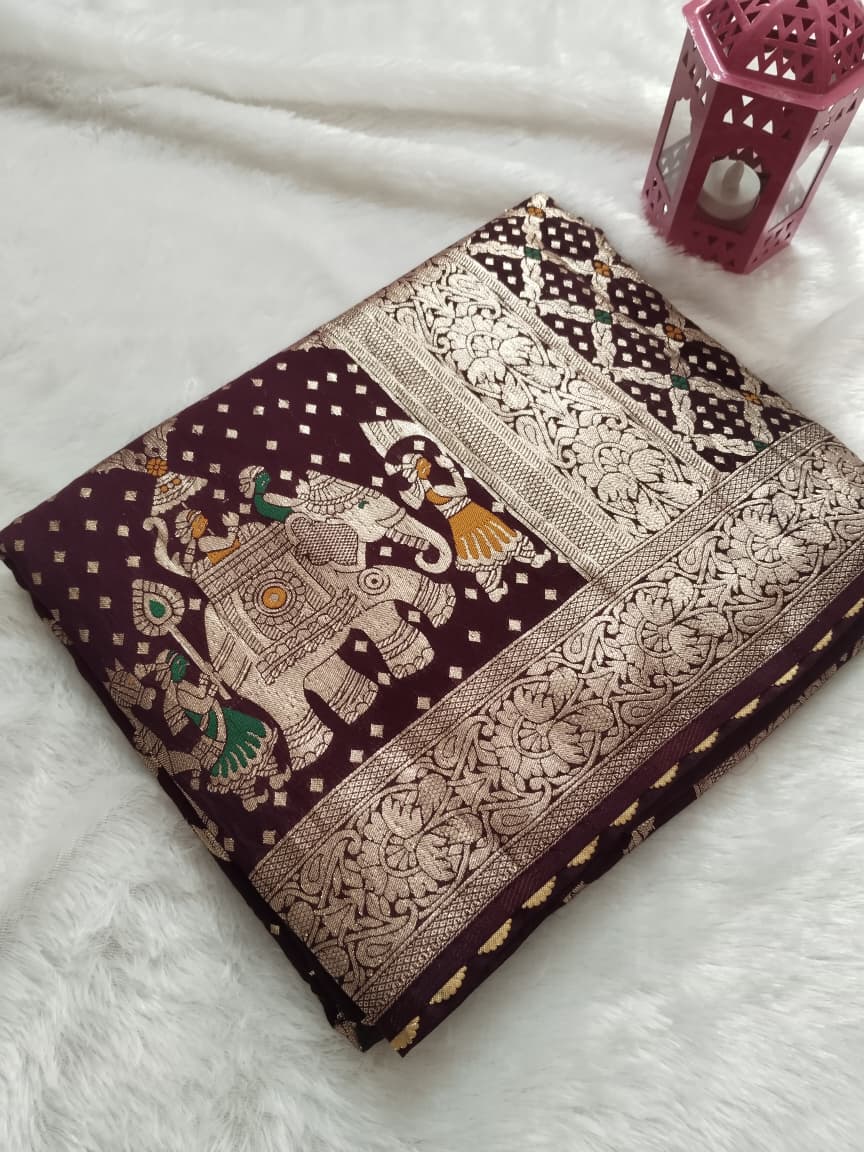 Wine-colored Dola Silk saree