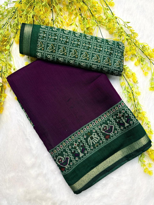Deep Wine Patola Border Mulmul cotton saree