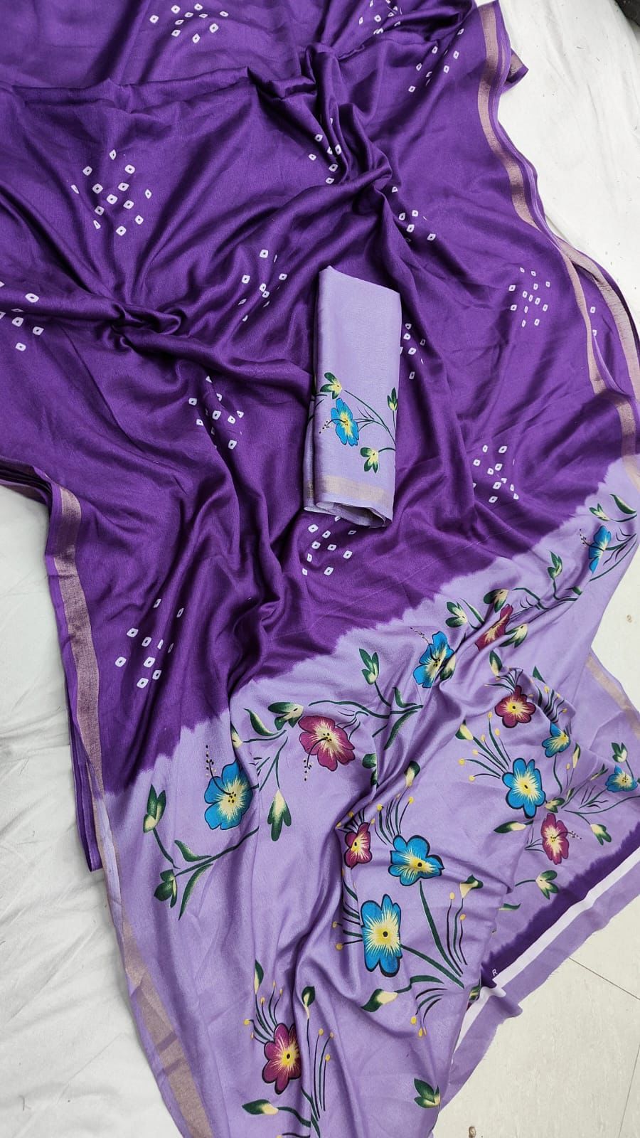Purple and Lavender Mul Cotton saree