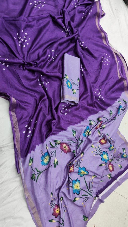 Purple and Lavender Mul Cotton saree