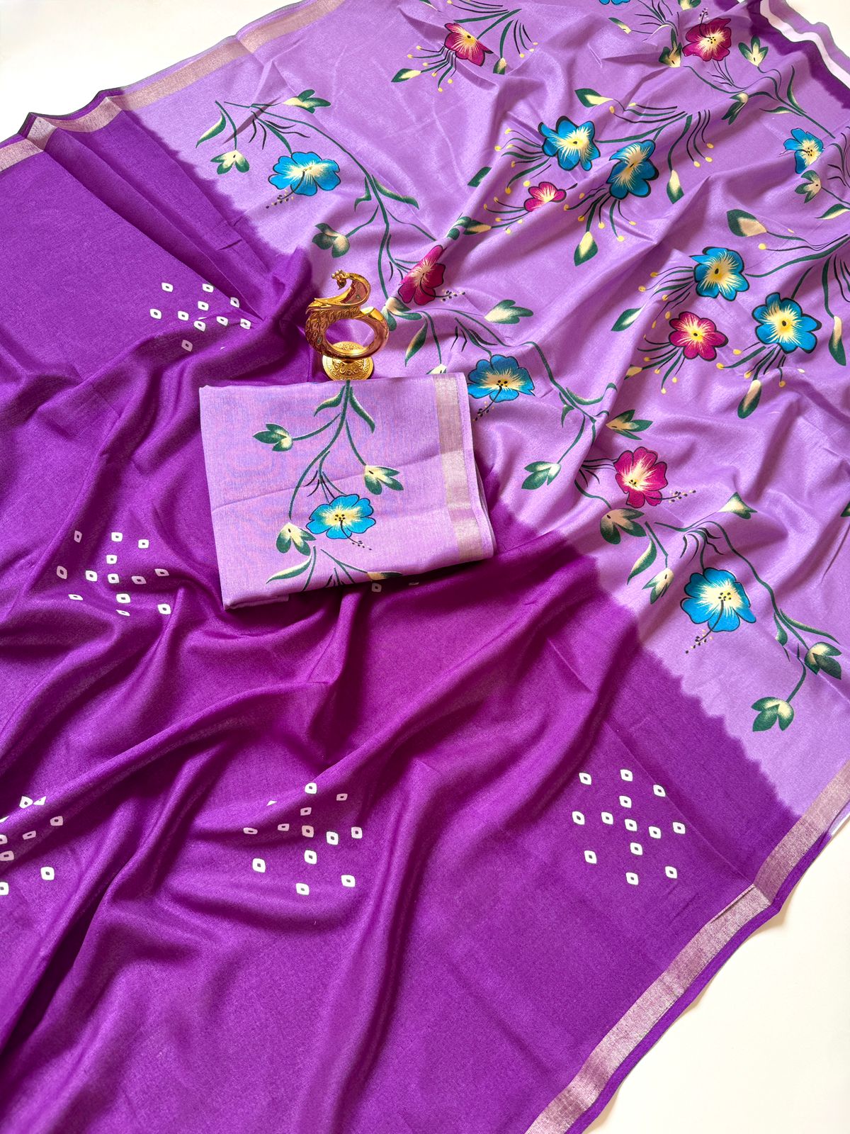Purple and Lavender Mul Cotton saree