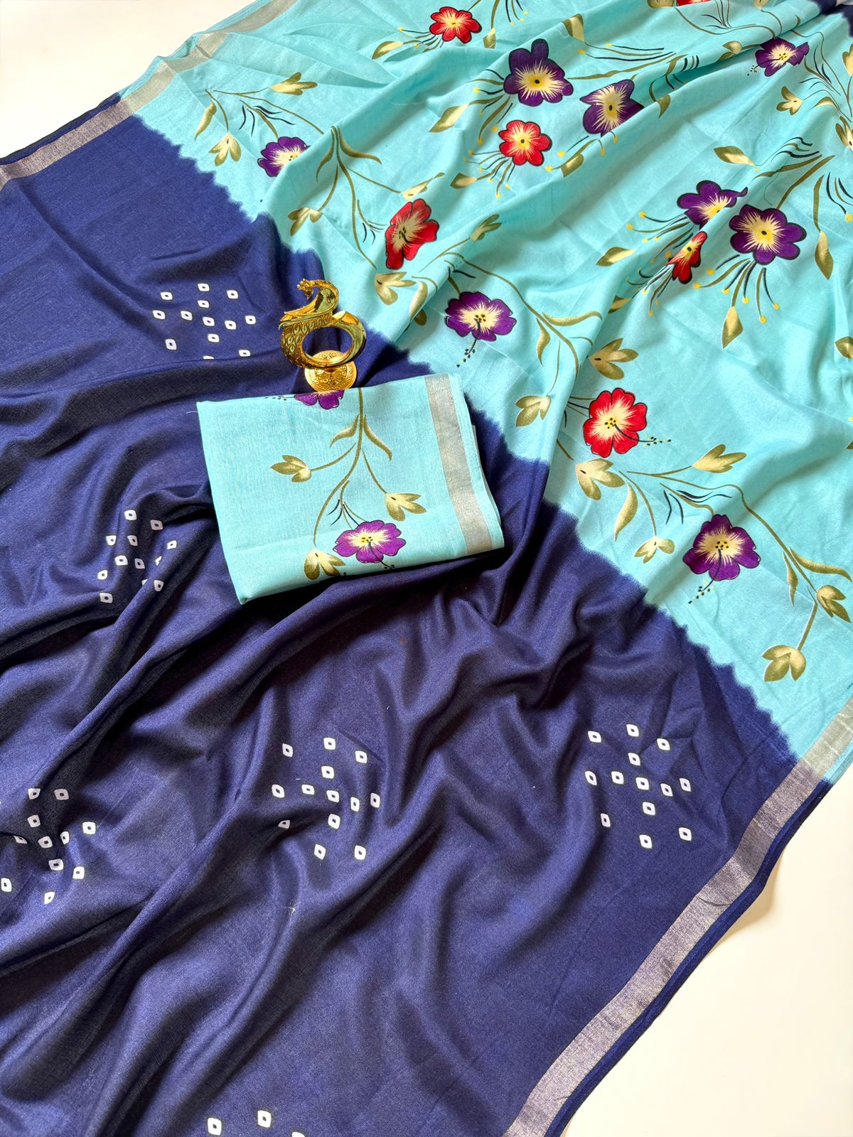 Purple and Lavender Mul Cotton saree