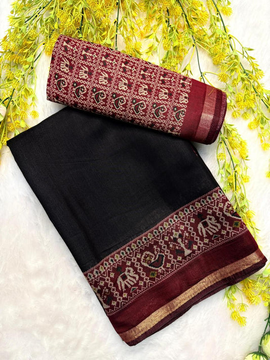 Black traditional Patola Border Mulmul cotton saree